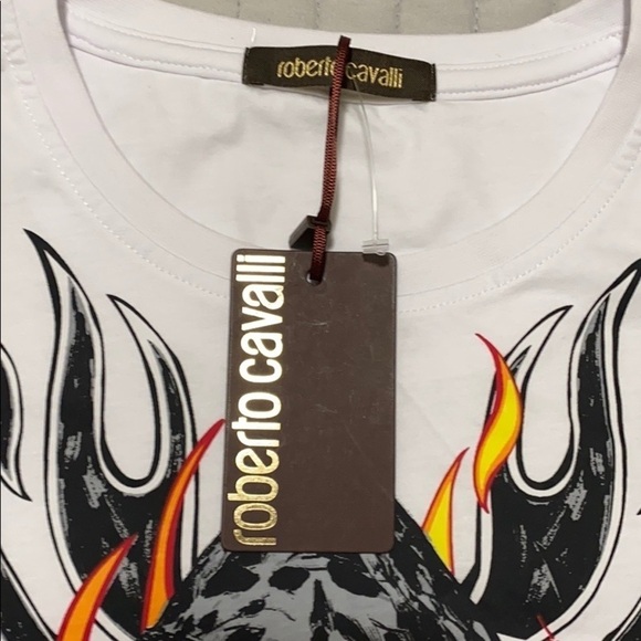 Roberto Cavalli white Tiger Flame graphic shirt XL - Picture 3 of 7